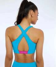 Cargar imagen en el visor de la galería, Model Back: Alto Giro Fitness Haut Top Hyper Costas Cruzadas Azul Scuba