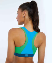 Cargar imagen en el visor de la galería, Model Back: Alto Giro Fitness Haut Top Blackout Decote Alto Recortes Azul Vivid