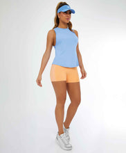 Cargar imagen en el visor de la galería, Model Front: Alto Giro Fitness Haut Regata Skin Fit Costas C/ Recorte Tule Azul Soft