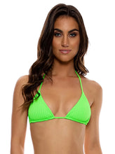 Cargar imagen en el visor de la galería, Model Front: Luli Fama Haut Top Wavy Ruched Que Sera Sera Neon Lime