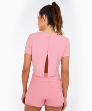 Cargar imagen en el visor de la galería, Model Back: Alto Giro Fitness Haut T-Shirt Skin Fit Cropped 1983 Rosa Icing