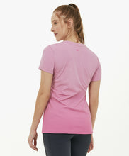 Cargar imagen en el visor de la galería, Model Back: Alto Giro Fitness Haut T-Shirt Skin Fit Degrade Rosa Mauve
