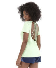 Cargar imagen en el visor de la galería, Model Back: Alto Giro Fitness Haut T-Shirt Skin Fit Rolete Costas Verde Joy