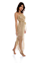 Cargar imagen en el visor de la galería, Image 03: Luli Fama Vêtement De Plage Cross Halter Long Fringe Dress Gold Rush