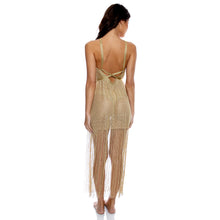 Cargar imagen en el visor de la galería, Image 05: Luli Fama Vêtement De Plage Cross Halter Long Fringe Dress Gold Rush