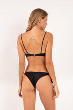 Cargar imagen en el visor de la galería, Model Back: Rio De Sol Bas Bottom Shimmer-Black Cheeky-Tie-Gold