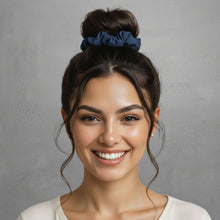 Cargar imagen en el visor de la galería, Model Front: Rio De Sol Chouchou Navy Scrunchie