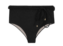 Cargar imagen en el visor de la galería, Product Front: Rio De Sol Bas Bottom Shimmer-Black Belted-High-Waist
