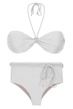 Cargar imagen en el visor de la galería, Product Front: Rio De Sol Ensemble Set Shimmer-White Twist Belted-High-Waist
