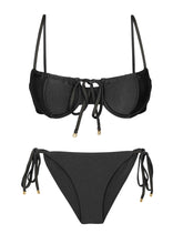 Cargar imagen en el visor de la galería, Product Front: Rio De Sol Ensemble Set Shimmer-Black Balconet-Tie Cheeky-Tie-Gold
