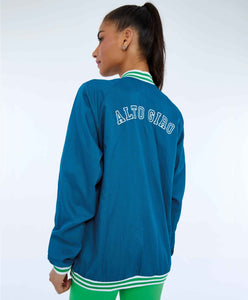 Model Back: Alto Giro Fitness Haut Jaqueta Aerofit Bomber Com Punhos Verde Deep Lagon