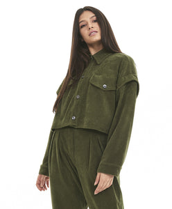 Model Front: Alto Giro Fitness Haut Jaqueta Cropped Colete Stretch Verde Kalamata