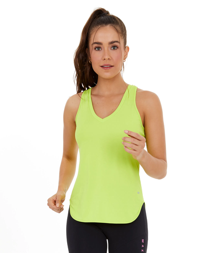 Model Front: Alto Giro Fitness Haut Regata Skin Fit Alongada Gola V Verde Acidlime