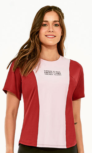 Model Front: Alto Giro Fitness Haut T-Shirt Skin Fit Energy Flows Rosa