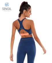Cargar imagen en el visor de la galería, Model Back: Alto Giro Fitness Haut Top Bodytex Ii Abertura Com Ziper Azul Ocean
