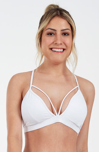 Model Front: Alto Giro Fitness Haut Top Up Co2 Rolete Frente E Costas Branco