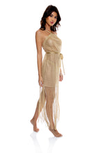 Cargar imagen en el visor de la galería, Cross Halter Long Fringe Dress Gold Rush
