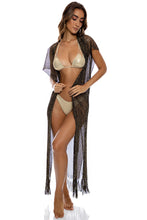Cargar imagen en el visor de la galería, Model Front: Luli Fama Vêtement De Plage Long Caftan Siren Dream Black Gold
