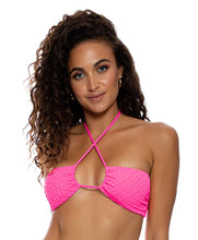 Cargar imagen en el visor de la galería, Model Front: Luli Fama Haut Top Drawstring Diamond Girl Shocking Pink
