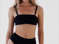 Cargar y reproducir el video en el visor de la galería, Video: Rio De Sol Ensemble Set Shimmer-Black Bandeau-Reto Hotpants
