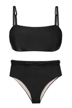 Cargar imagen en el visor de la galería, Product Front: Rio De Sol Ensemble Set Shimmer-Black Bandeau-Reto Hotpants

