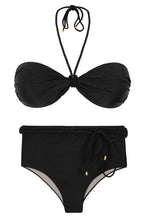 Cargar imagen en el visor de la galería, Product Front: Rio De Sol Ensemble Set Shimmer-Black Twist Belted-High-Waist
