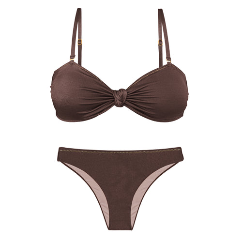 Product Front: Rio De Sol Ensemble Set Shimmer-Coffee Bandeau-Joy Essential