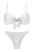 Cargar imagen en el visor de la galería, Product Front: Rio De Sol Ensemble Set Shimmer-White Bandeau-Knot Essential
