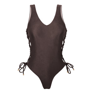 Product Front: Rio De Sol Une Pièce Shimmer-Coffee Zoe