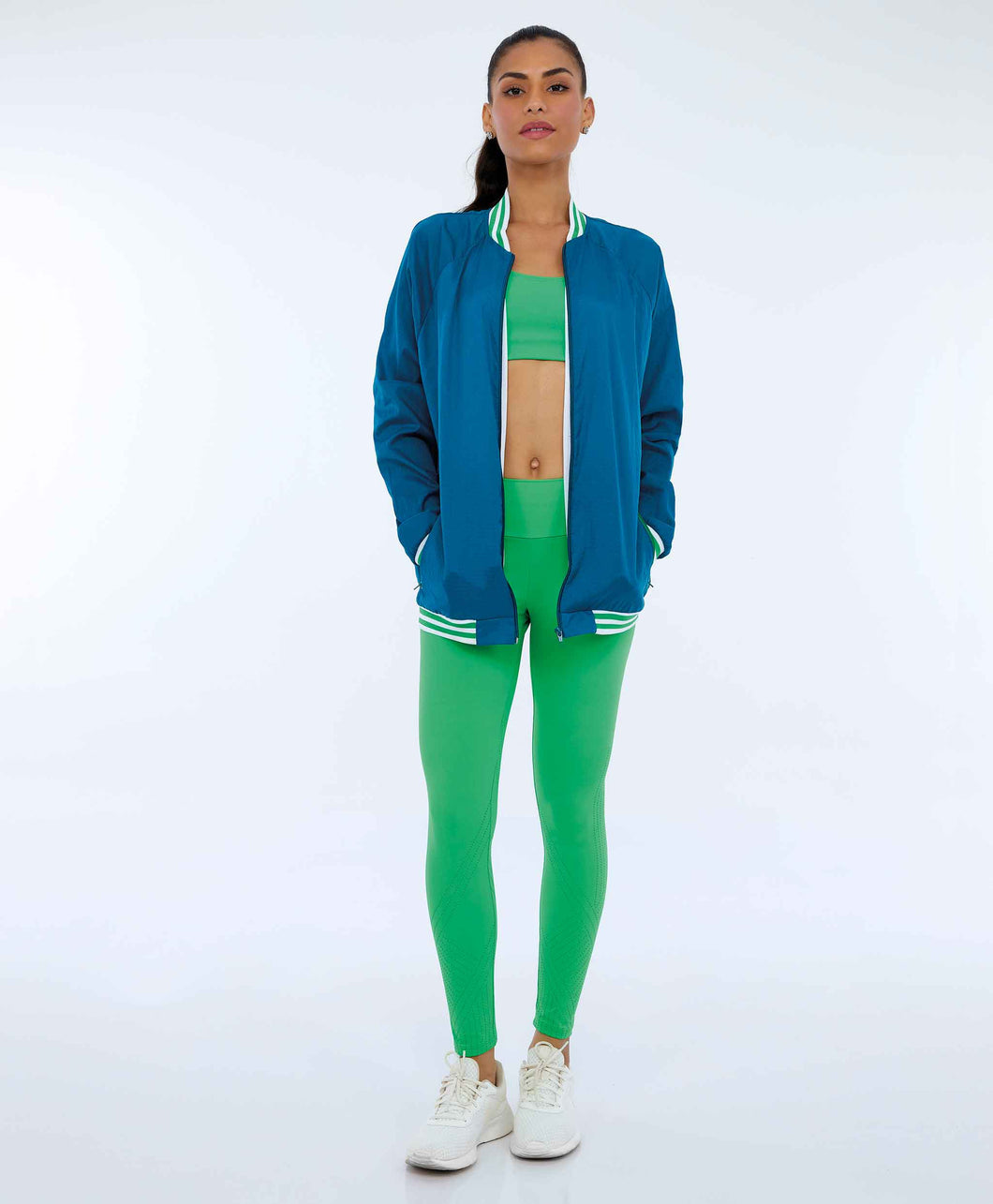 Jaqueta Aerofit Bomber Com Punhos Verde Deep Lagoon